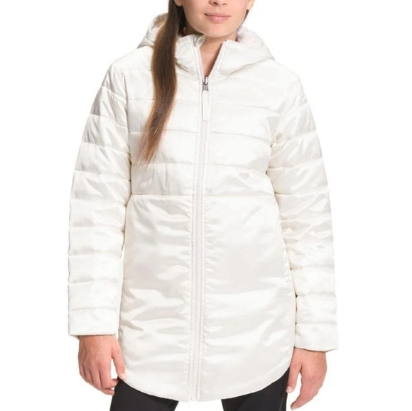The NorthFace Garden White SW Metallic Hooded Puffer Jacket